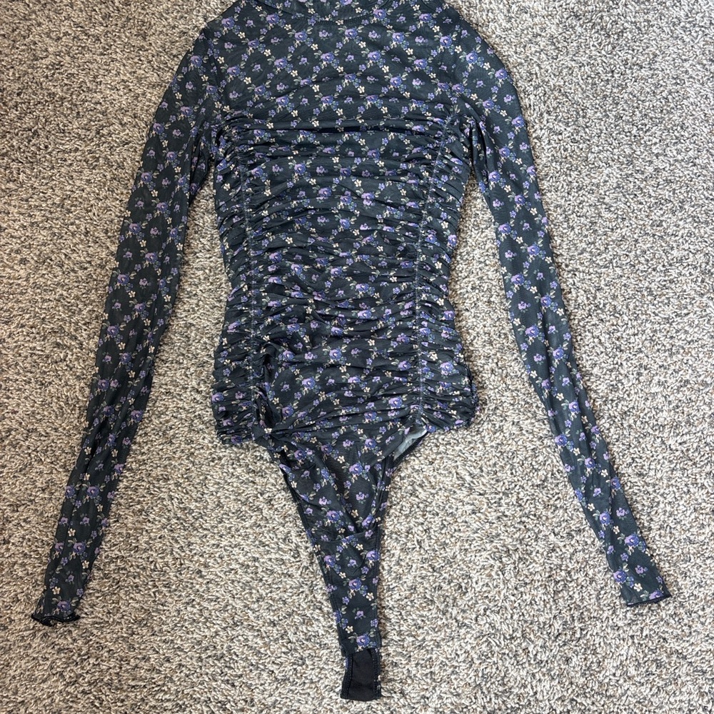 Black Floral Long Sleeve Bodysuit